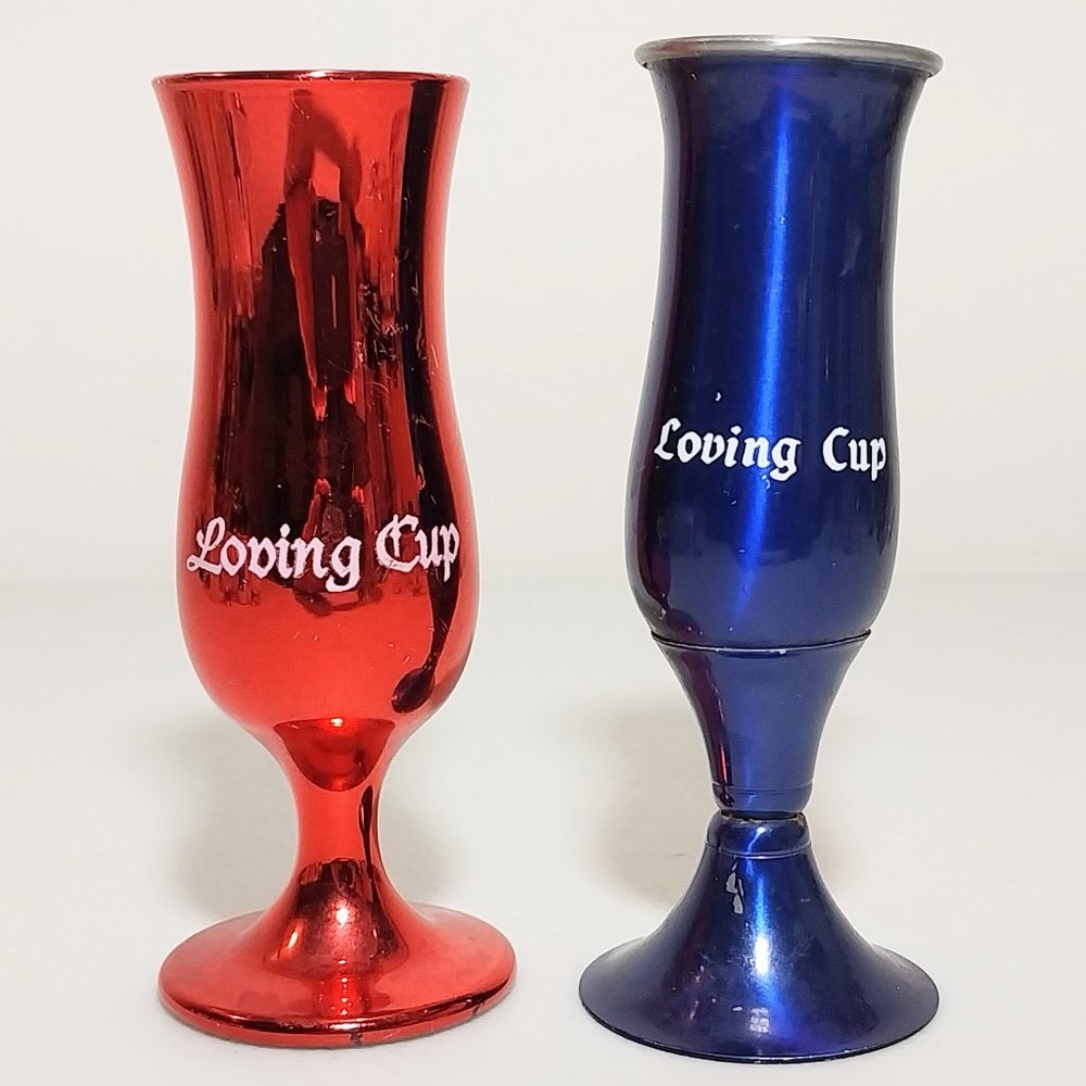 2 Royal Caribbean Cruise Line Shot Glasses "Loving Cup" Red & Blue #S007 - Picture 2 of 4